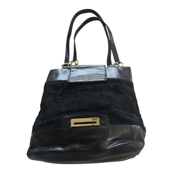 Nouchka Shoulder Bag Women Black Mia Gold Hardware Faux Fur Vintage Winter - Picture 1 of 16